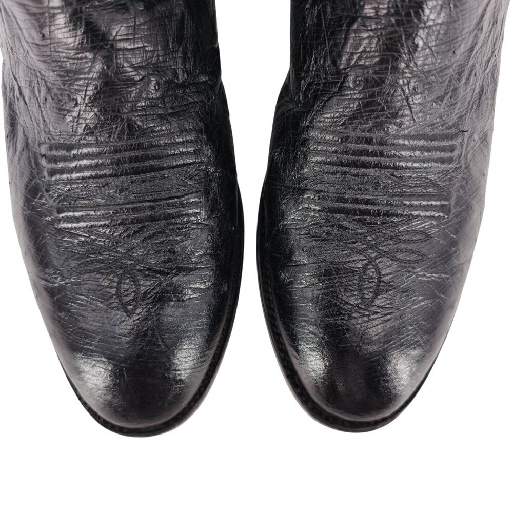 Luskey's Ryon's Mens size 9.5D Black Ostrich Exotic Leather Cowboy Western Boots - Picture 3 of 16